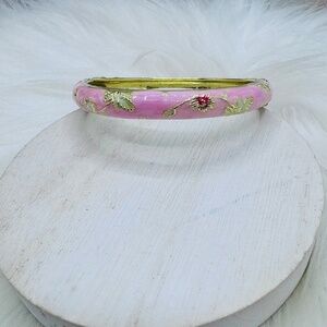 Pink Flower Enamel Cloisonne Bracelet Bangle